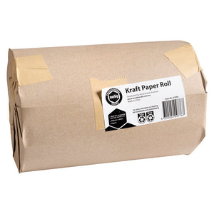 Marbig Professional 300mm x 400m kraft paper roll in its brown outer wrap with tape, and a white label showing Item No. 51092, 50gsm and Made in China