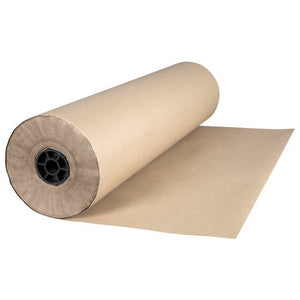 Wide Marbig 900mm brown kraft paper roll on its side with a broad sheet of paper unrolled in front