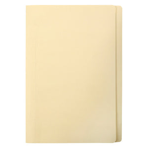 A single buff Marbig foolscap manilla folder photographed flat on white, closed, showing plain cream manilla board, a square leading edge and the rear panel just visible down the right hand side.