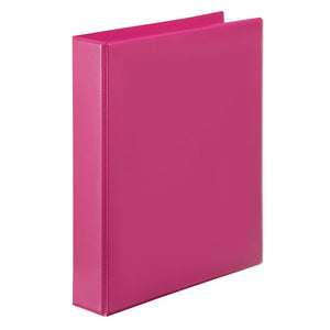 Deep pink Marbig Clearview insert binder with a 25mm spine, standing at an angle on a plain white background