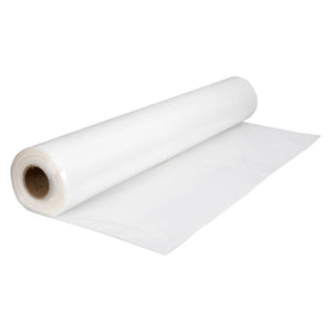 Clear 90 micron Marbig Professional pallet bag film rolled on a brown cardboard core with film spread out in front