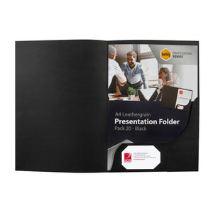 Marbig Professional Series A4 Presentation Folder Leathergrain Black Pack of 20 - image 1
