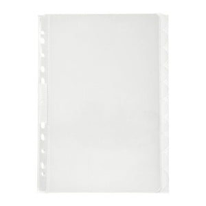 Marbig Professional 37820 clear polypropylene View Tab divider set with transparent tabs down the right edge and a punched binding strip