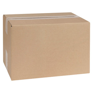 Marbig Professional 51029 brown single wall shipping carton, 305 x 215 x 200mm, assembled and sealed with clear tape across the top seam