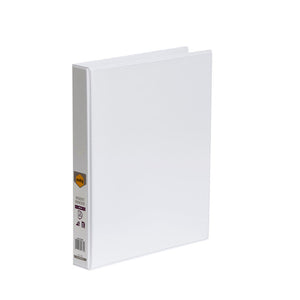 Single white Marbig Clearview insert binder standing at an angle, marbig label and barcode visible on the 25mm spine