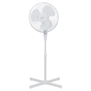 Nero 749040 white 40cm pedestal fan on its cross base, with three white blades and the Nero logo on the centre cap behind a wire guard