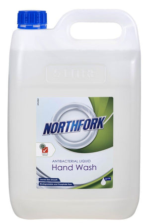 Northfork GECA Antibacterial Liquid Hand Wash 5 litre drum front label, sold in a carton of 3