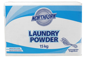Northfork Laundry Powder 15kg box, front with lemongrass fragrance label