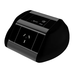 Rapidline Odyssey 2 GPO service hub in black, single outlet module on the front and USB ports on top