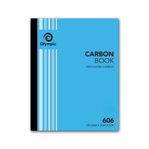 Blue Olympic carbon book cover with Carbon Book, with extra carbon, 606 and 100 leaf duplicate printed on the right and blue stripes on the left