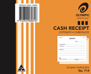 Olympic Cash Receipt Book 714 Carbonless Duplicate 50 Leaf 125x100mm - image 1