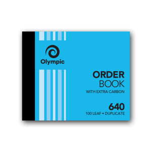 Olympic No. 640 order book in a landscape blue striped cover with a black spine, printed With Extra Carbon and 100 Leaf Duplicate