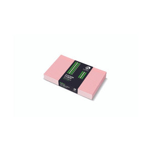 Stack of light pink Olympic system cards ruled in blue, wrapped in a black band with green stripes reading System Cards 125x200mm 100 Cards