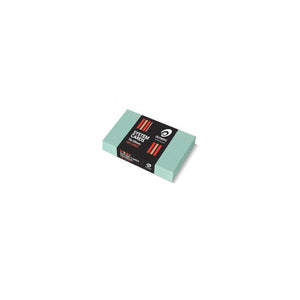 Stack of pale green Olympic system cards ruled in blue with a red top line, in a black band with red stripes printed System Cards 75x125mm 100 Cards