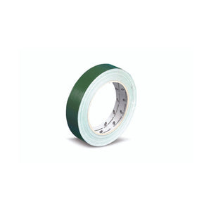 Olympic green cloth tape roll 25mm wide, with a dark green cloth face, pale inner layers and an Olympic printed core on a white background