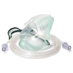 Oxygen Therapy Mask without Tubing Adult showing adult simple face mask for supplemental oxygen delivery without tubing