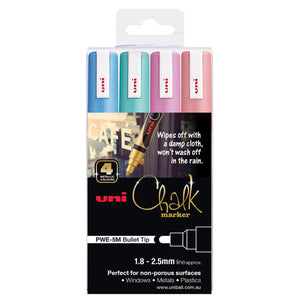 Uni Liquid Chalk Marker Bullet Tip 2.5mm Metallic Colours Pack of 4