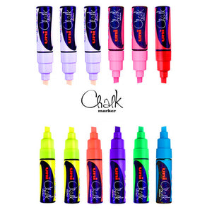 Uni Liquid Chalk Marker 8mm Chisel Tip Assorted Pack of 12