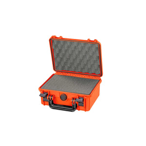 Panaro MAX235H105S in orange, opened, grey pick and pluck cubed foam in the base and egg-crate foam in the lid