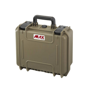 Panaro MAX300 in Sahara with the lid closed, angled view of the handle, latches and MAX logo