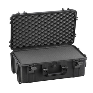 Panaro MAX520S open: grey pick and pluck cubed foam fills the black base and convoluted egg-crate foam lines the lid