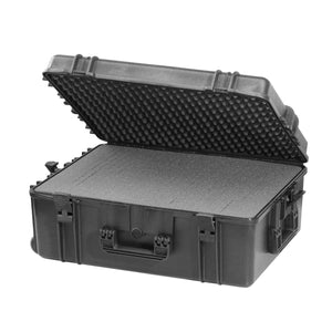 MAX620H250S open, grey cubed foam in the base and convoluted foam in the lid, wheel at the back