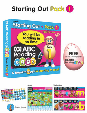 Front pack image for ABC Reading Eggs Starting Out Book Pack 1 showing the pack as presented by the publisher