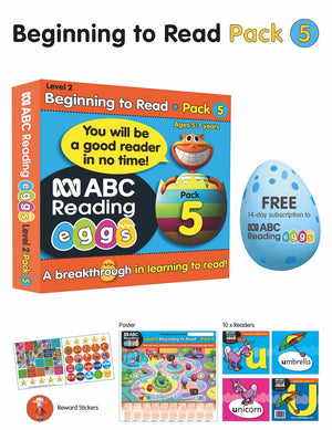Front pack image for ABC Reading Eggs Beginning to Read Book Pack 5 showing the pack as presented by the publisher