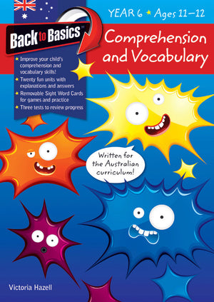 Front cover of the Blake's Back to Basics Comprehension and Vocabulary Year 6 workbook from Pascal Press, shown as the main product image