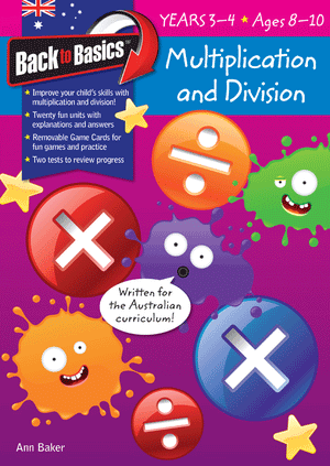 Front cover of the Blake's Back to Basics Multiplication and Division Years 3-4 workbook from Pascal Press, shown as the main product image
