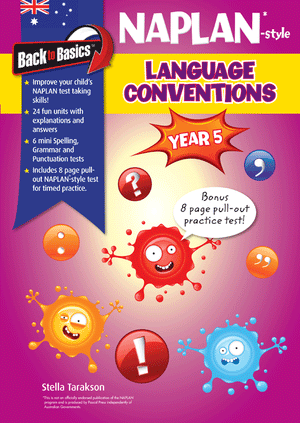 Front cover of the Blake's Back to Basics Year 5 NAPLAN-style Language Conventions workbook from Pascal Press