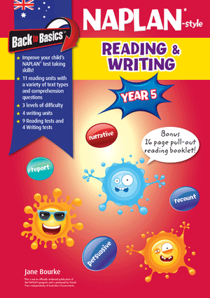 Front cover of the Blake's Back to Basics Year 5 NAPLAN-style Reading and Writing workbook from Pascal Press