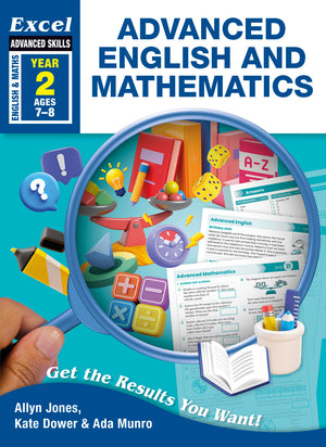 Front cover of the Excel Advanced Skills Advanced English and Mathematics Year 2 workbook published by Pascal Press