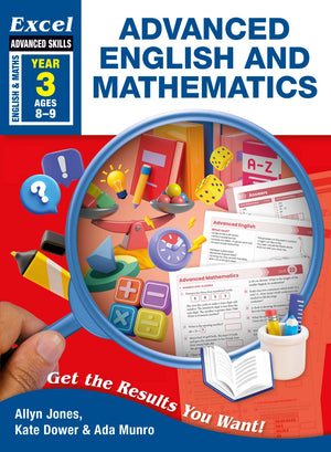 Front cover of the Excel Advanced Skills Advanced English and Mathematics Year 3 workbook published by Pascal Press
