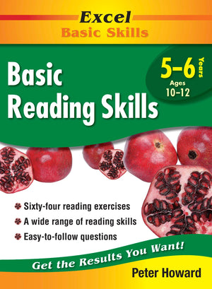 Front cover of the Excel Basic Skills Basic Reading Skills Years 5-6 workbook from Pascal Press, the main product image