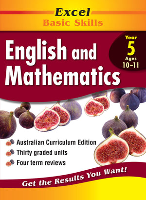 Front cover of Excel Basic Skills English and Mathematics Year 5 from Pascal Press showing the Excel series branding and book title