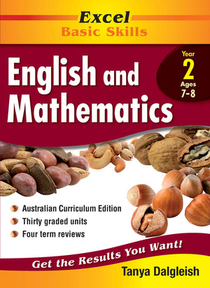 Front cover of Excel Basic Skills English and Mathematics Year 2 from Pascal Press showing the Excel series branding and book title