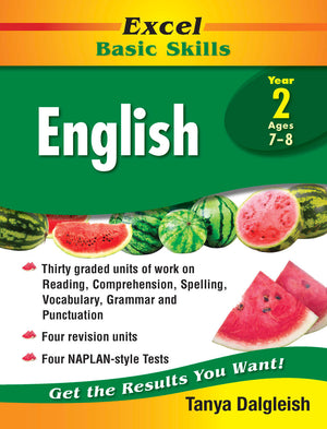 Front cover of the Excel Basic Skills English Year 2 workbook by Pascal Press, the main image in the publisher gallery