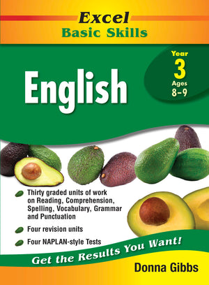 Front cover of the Excel Basic Skills English Year 3 workbook by Pascal Press, the main image in the publisher gallery