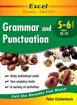 Front cover of the Excel Basic Skills Grammar and Punctuation Years 5-6 workbook from Pascal Press, shown as the main product image