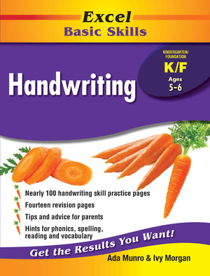 Front cover of the Excel Basic Skills Handwriting K/F workbook from Pascal Press showing the Excel branding, title and year level