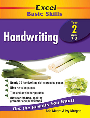 Front cover of the Excel Basic Skills Handwriting Year 2 workbook from Pascal Press showing the Excel branding, title and year level