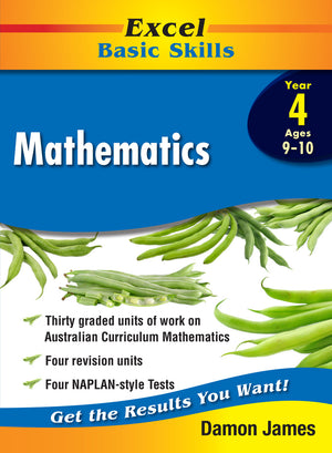 Front cover of the Excel Basic Skills Mathematics Year 4 workbook by Pascal Press, the main image in the publisher gallery