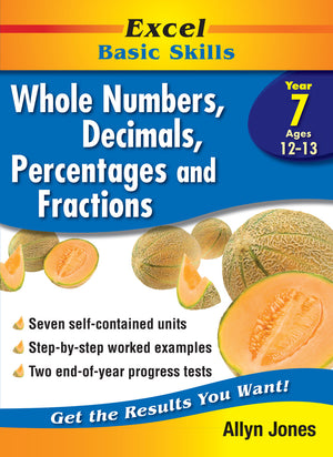 First gallery image for the Excel Basic Skills Whole Numbers Year 7 workbook, presented by Pascal Press as the cover image