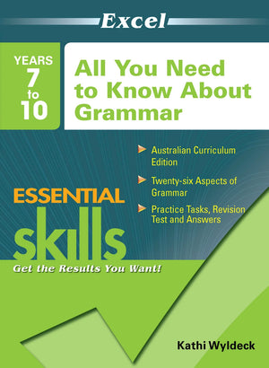 Main publisher image showing the front cover of the Excel Essential Skills All You Need to Know About Grammar workbook