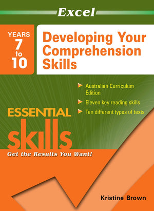 Front cover of the Excel Essential Skills Developing Your Comprehension Skills workbook from Pascal Press