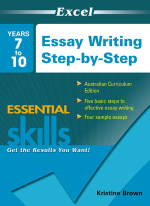 Main publisher image showing the front cover of the Excel Essential Skills Essay Writing Step-by-Step workbook