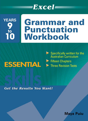 Front cover of the Excel Essential Skills Grammar and Punctuation Workbook Years 9-10 from Pascal Press