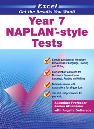 Front cover of the Excel NAPLAN-style Tests Year 7 workbook from Pascal Press, shown as the main product image
