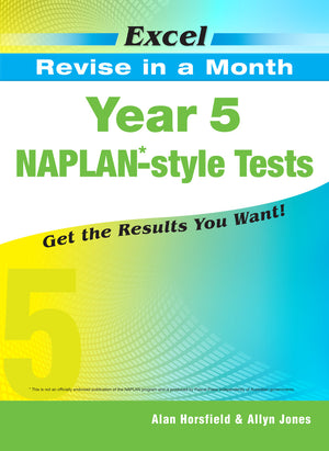 Front cover of the Excel Revise in a Month Year 5 NAPLAN-style Tests book, the main product image from the publisher gallery